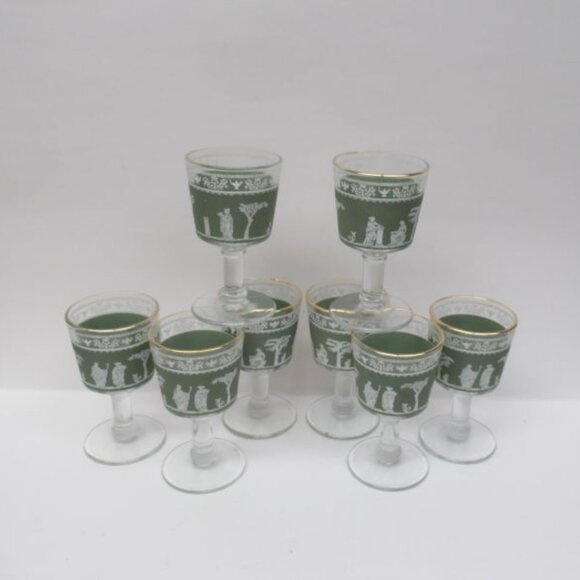 8 - Jeannette GRECIAN WEDGEWOOD Hellenic Green 4 1/8 Inch High Wine Goblets - Picture 3 of 5